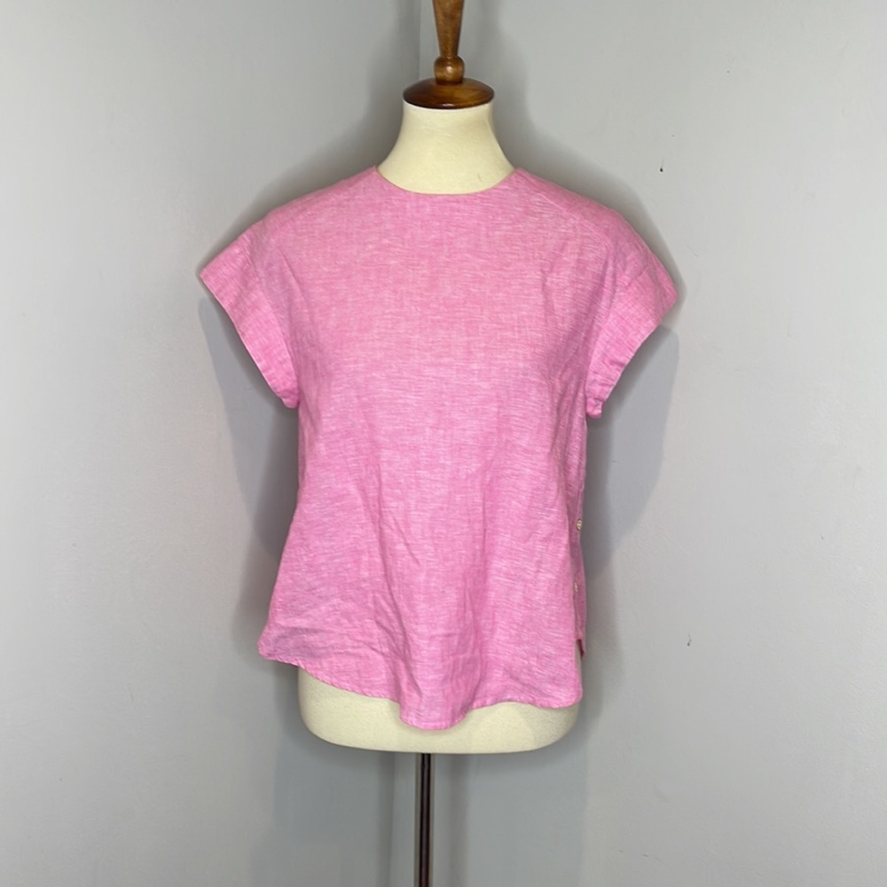 Trovata Birds of Paradise Pink Linen Short Sleeve Blouse‎